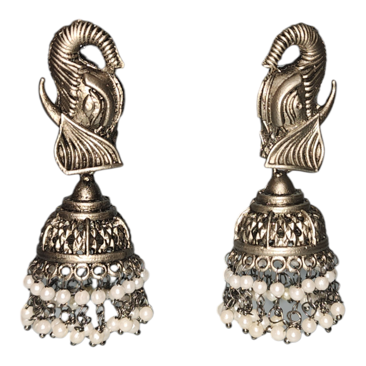 Studs Earrings Elephant Face Pearl Fancy Style Oxidized Silver Party wear