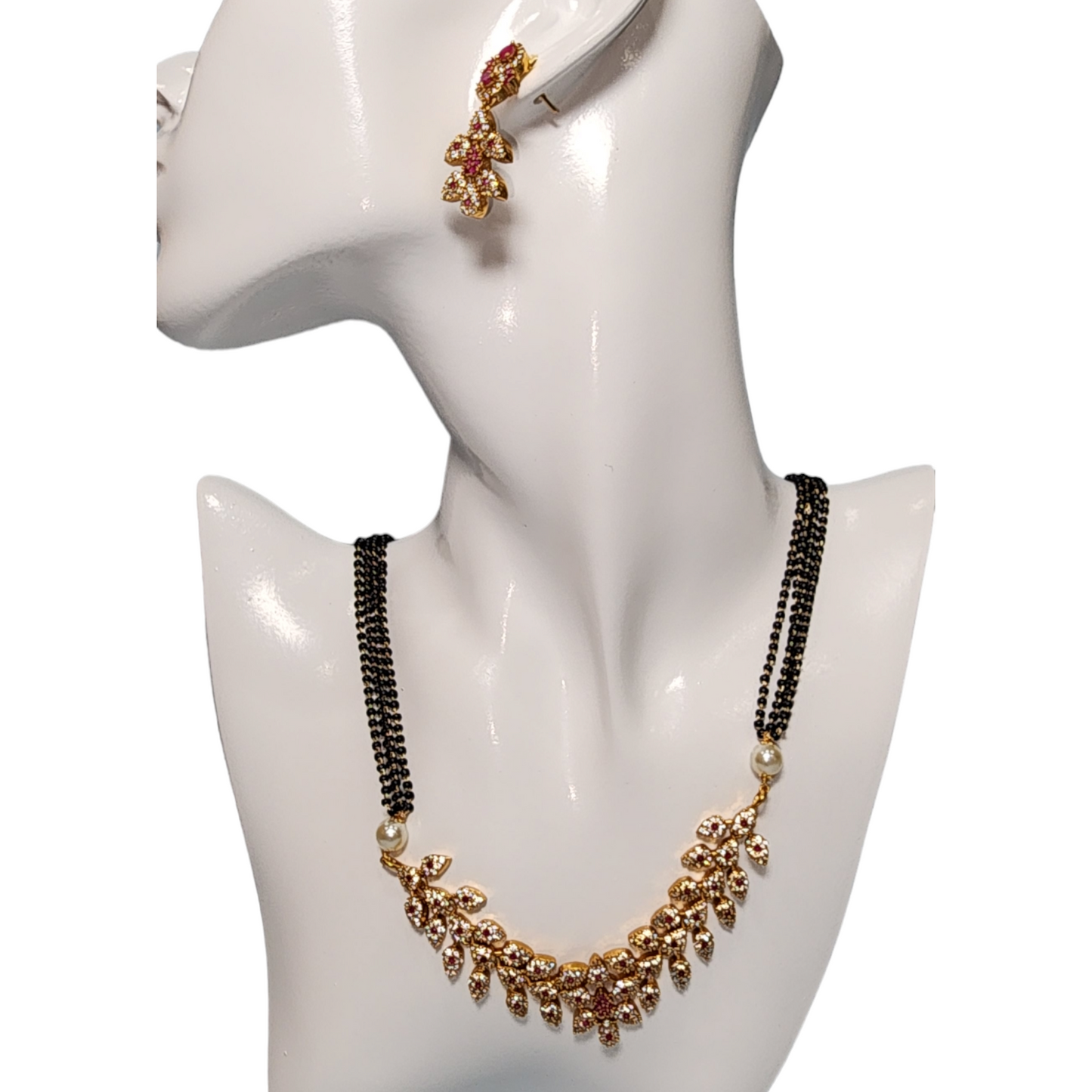 Necklaces Set Ruby White Beads Black Color Finish Party Wear