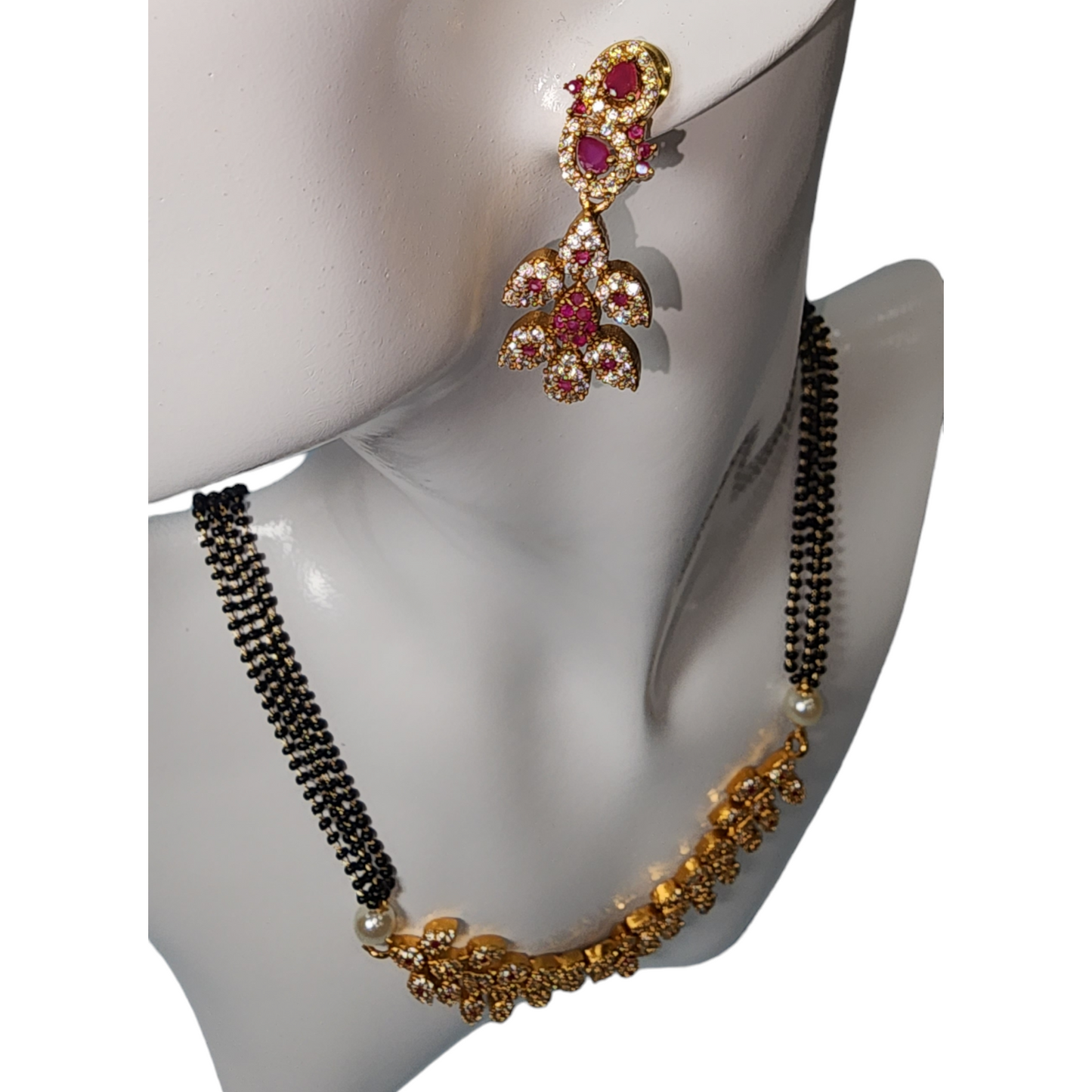 Necklaces Set Ruby White Beads Black Color Finish Party Wear