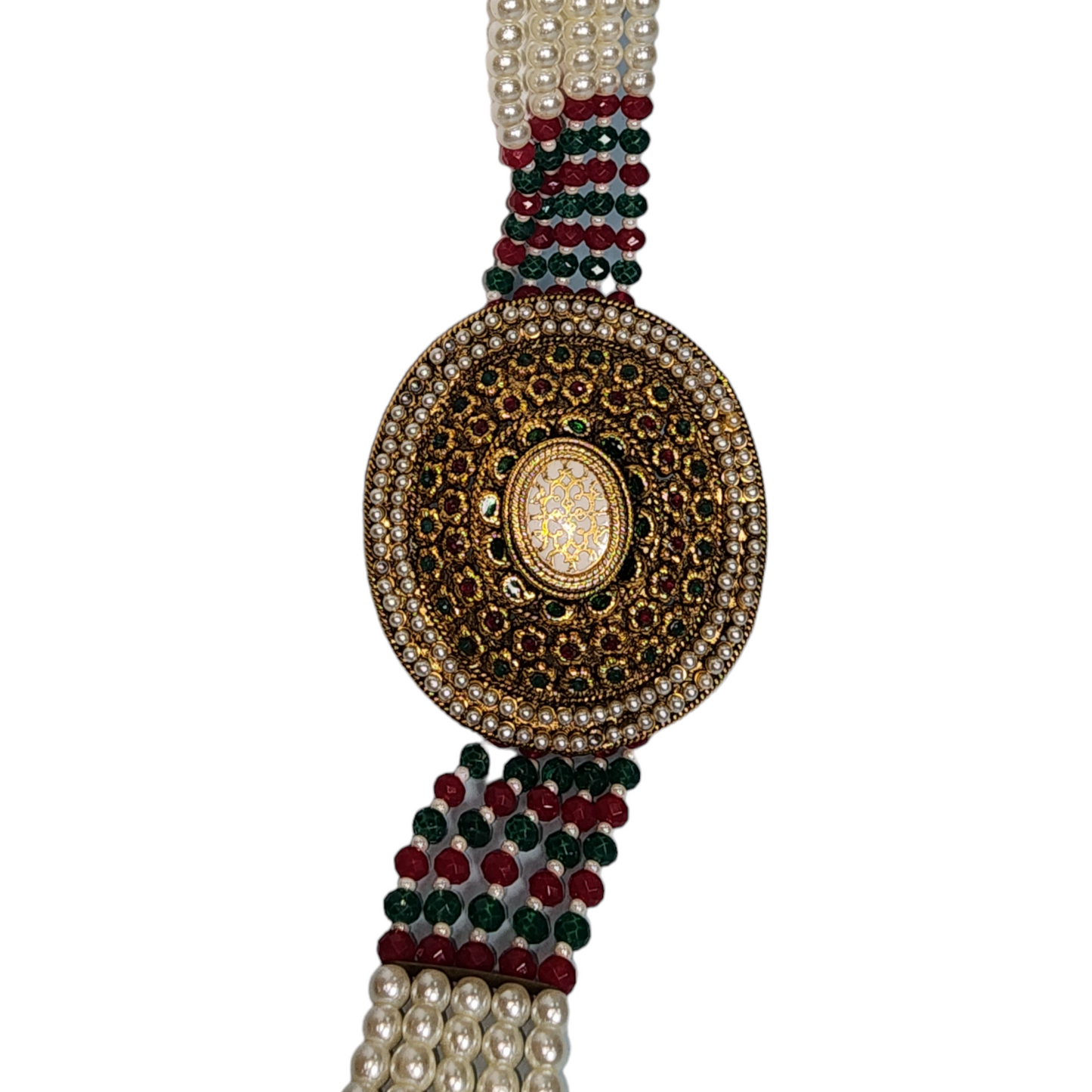 Necklaces Set Mugappu Style Ruby Green Cluster High Gold Silver Black Beads Finish Party Wear