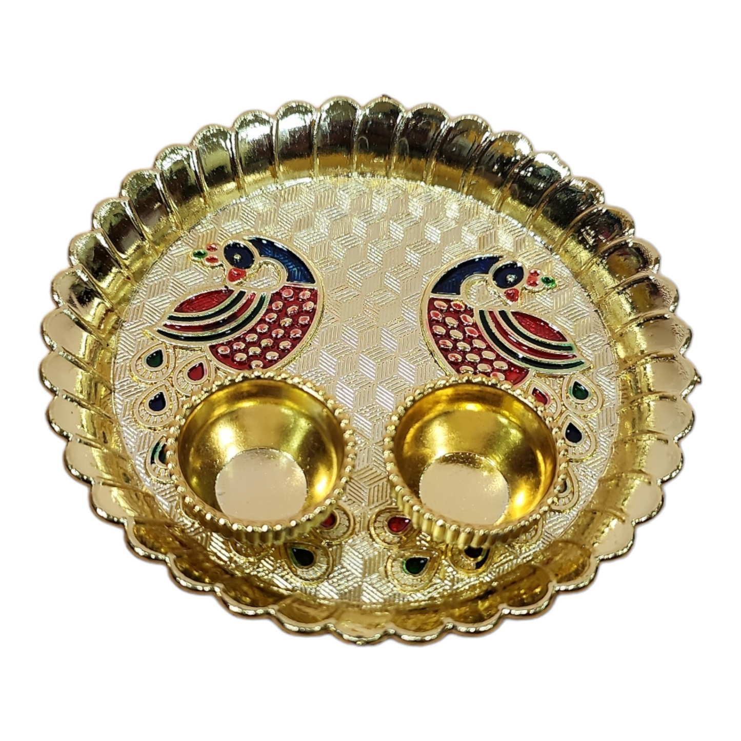 Acrylic Peacock with Meenakari work with Haldi Kumkum cups