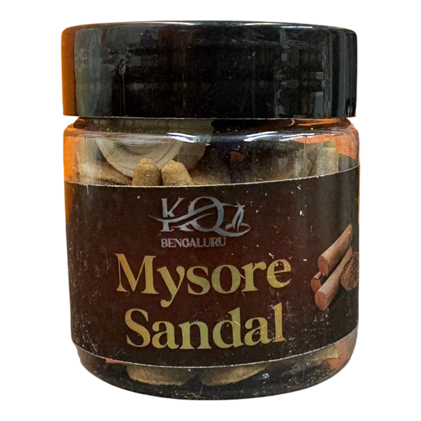 ClickstoCart Inc. Mysore Sandal incense cones in a clear plastic jar for puja and meditation rituals.