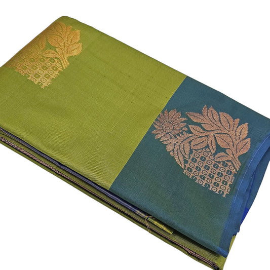 Serene Green Silk Saree with Celestial Blue Pallu