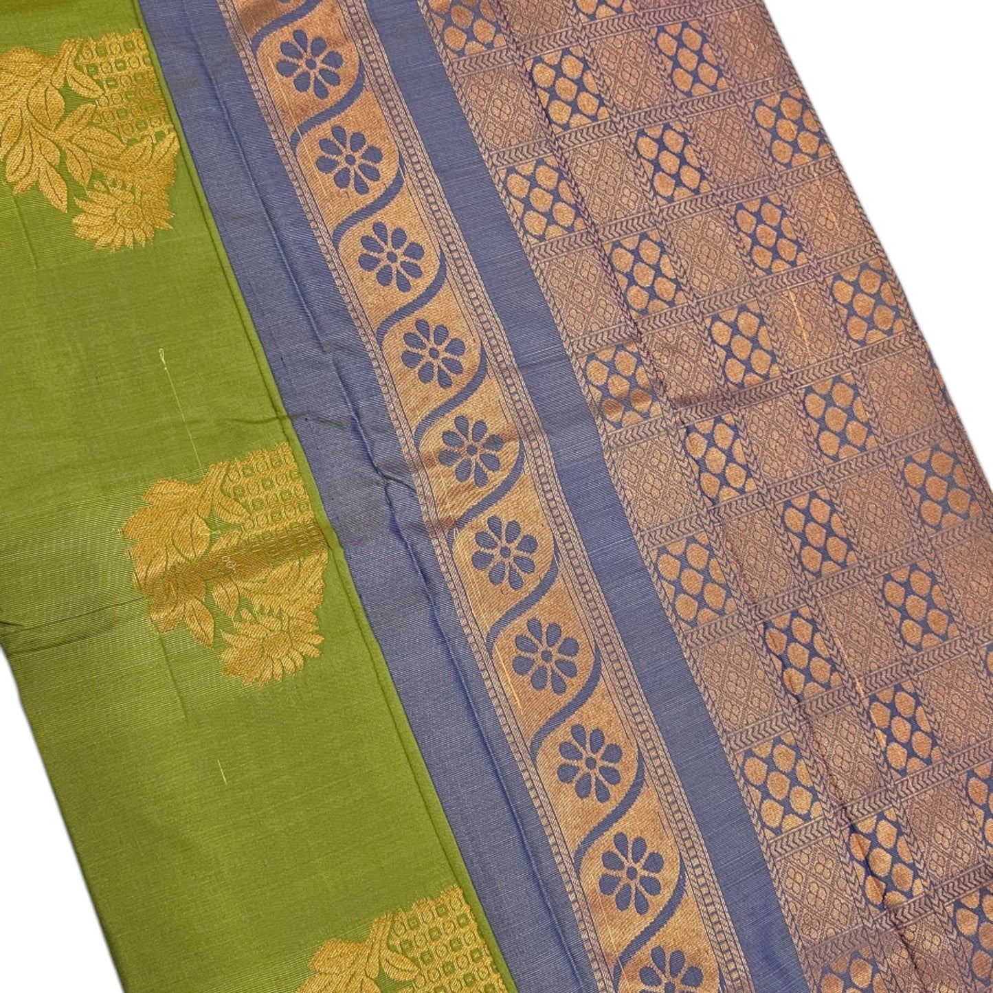 Serene Green Silk Saree with Celestial Blue Pallu