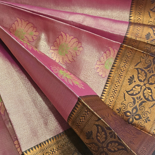 Romantic Pink and Green Tissue Soft Silk Saree - A Delicate Duo