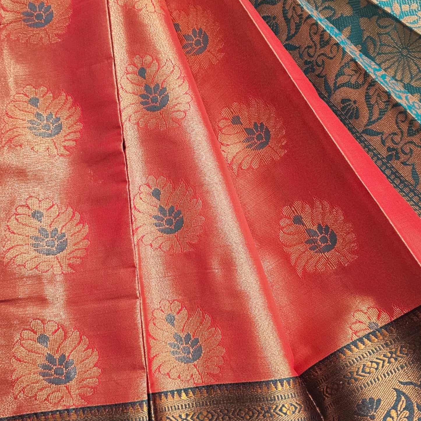 Striking Orange and Blue Tissue Soft Silk Saree - Perfect for Festive Occasions