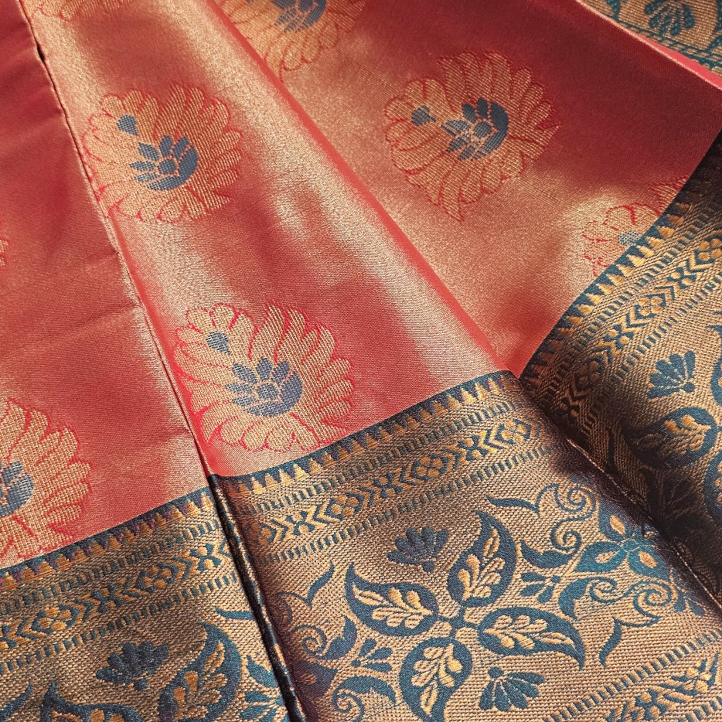 Striking Orange and Blue Tissue Soft Silk Saree - Perfect for Festive Occasions