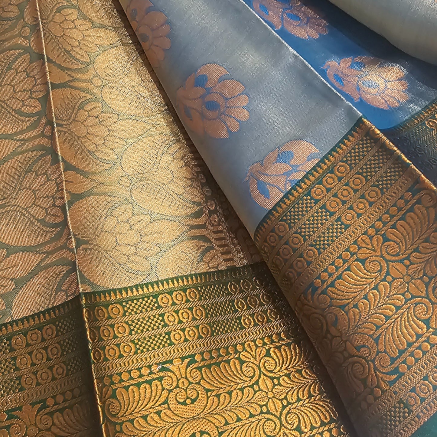 Serene Blue and Green Tissue Soft Silk Saree - A Calming Combination