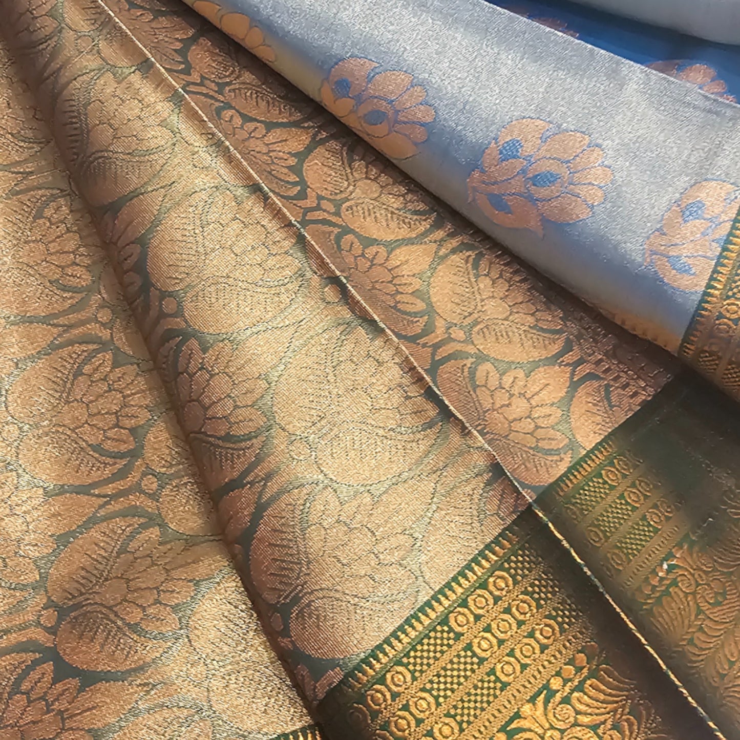 Serene Blue and Green Tissue Soft Silk Saree - A Calming Combination