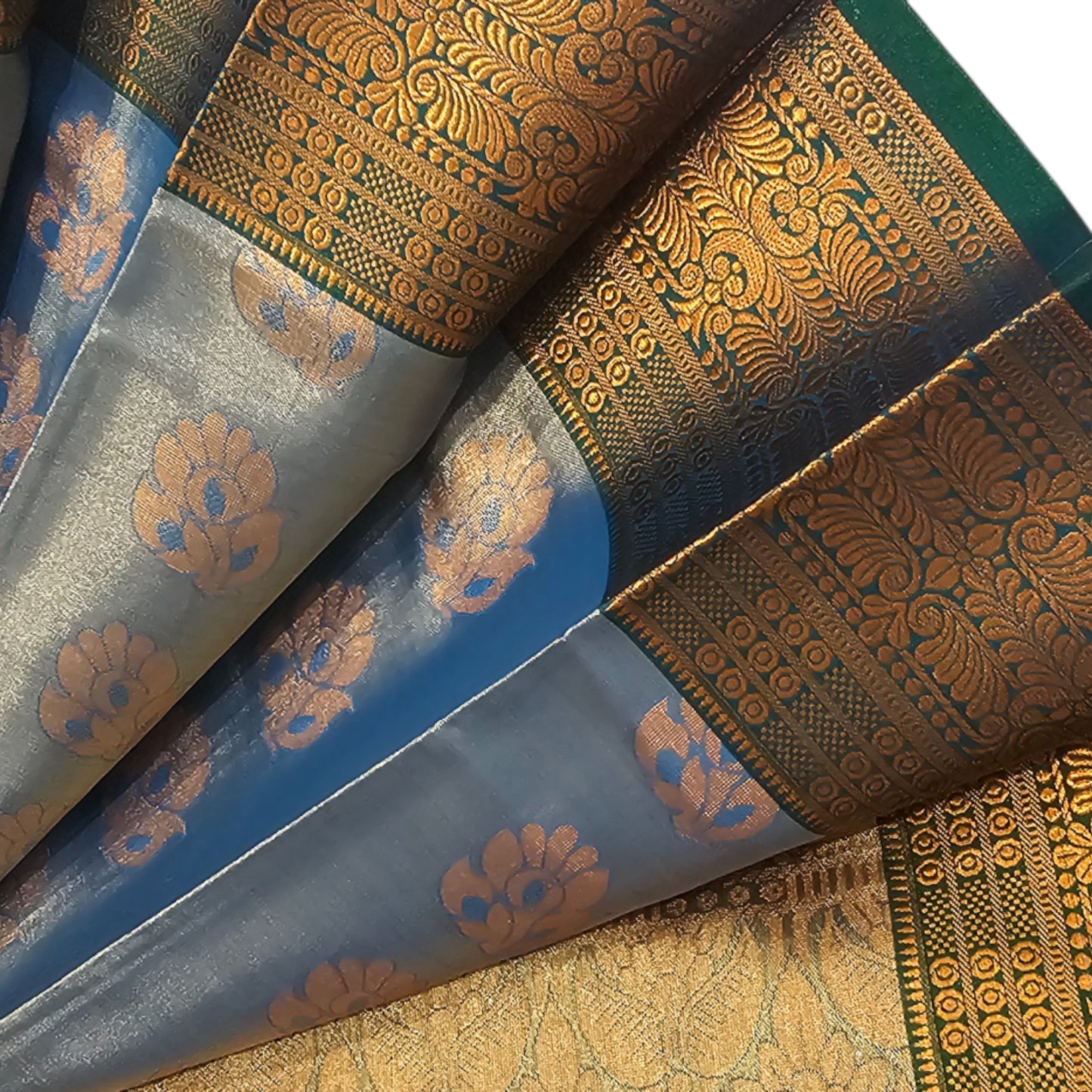 Serene Blue and Green Tissue Soft Silk Saree - A Calming Combination