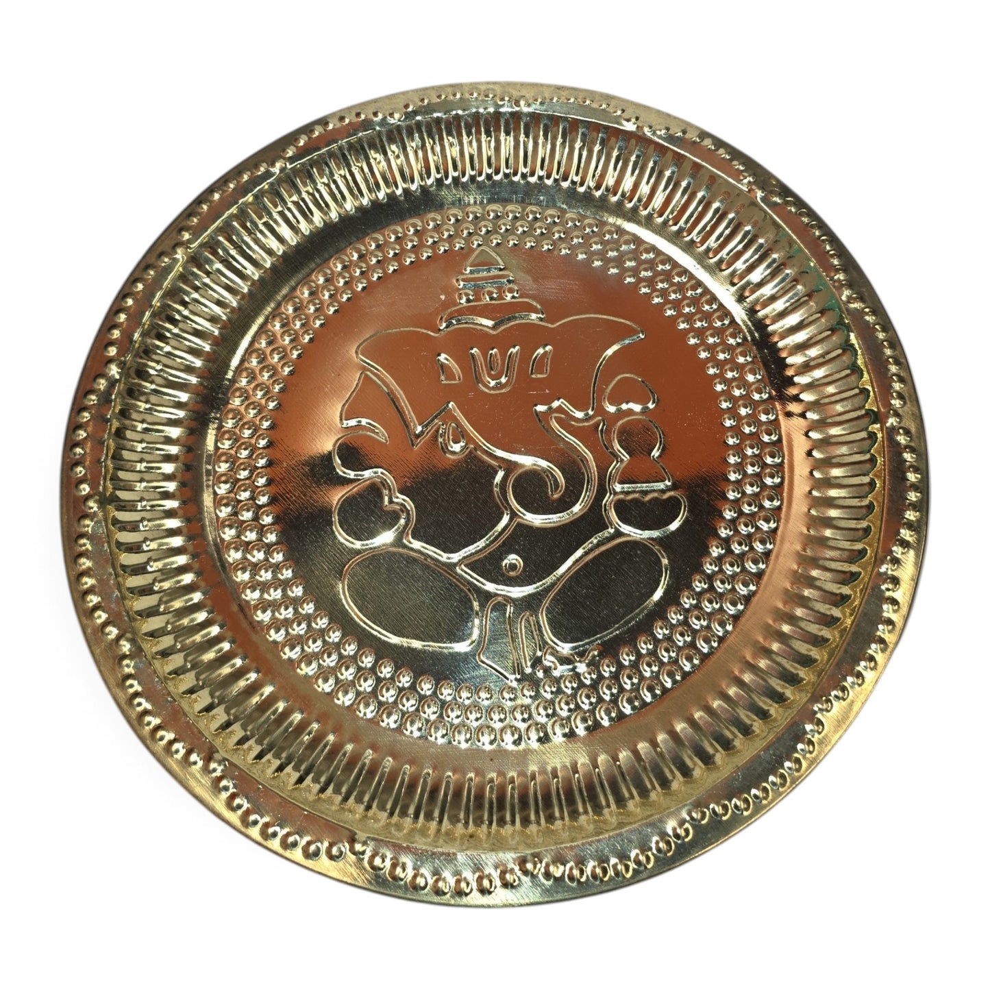 Brass Lord Ganesha Round Plate – Decorative Pooja Plate
