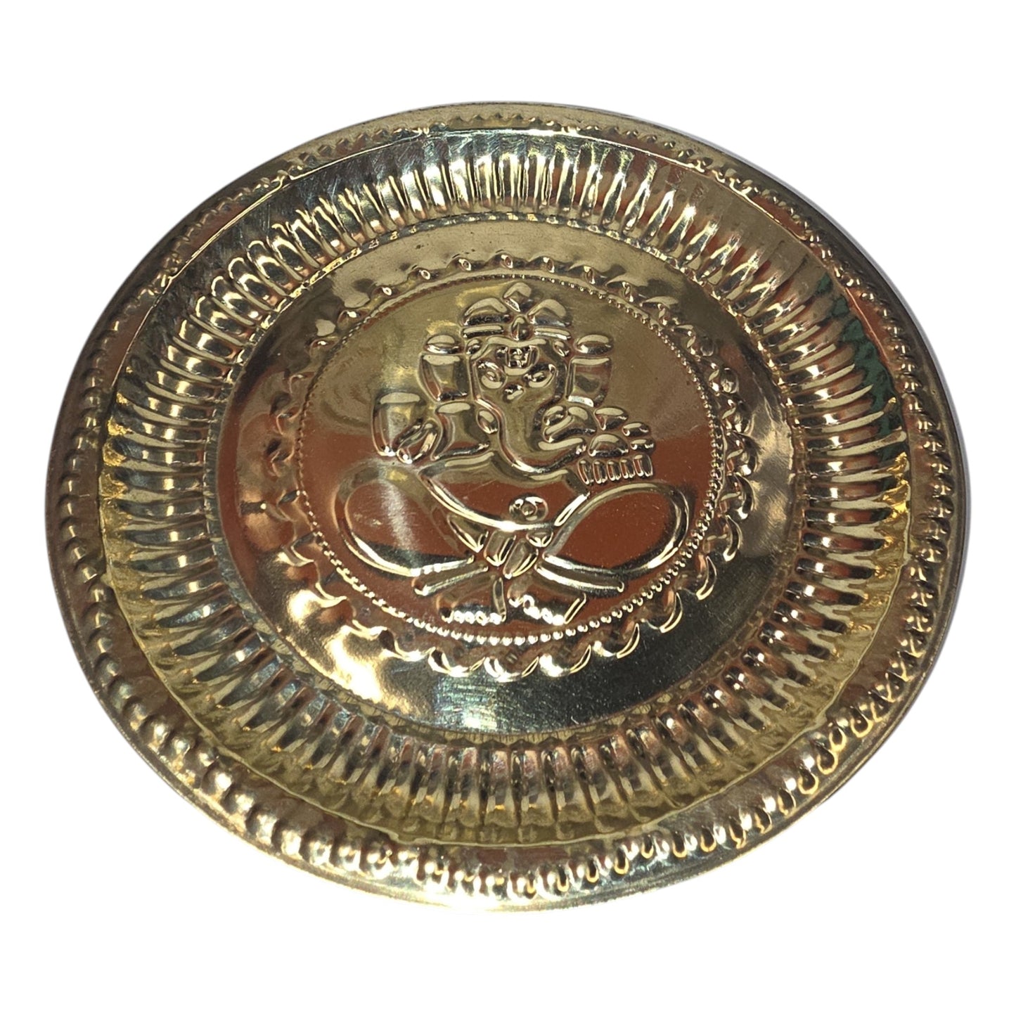 Brass Lord Ganesha Round Plate – Decorative Pooja Plate
