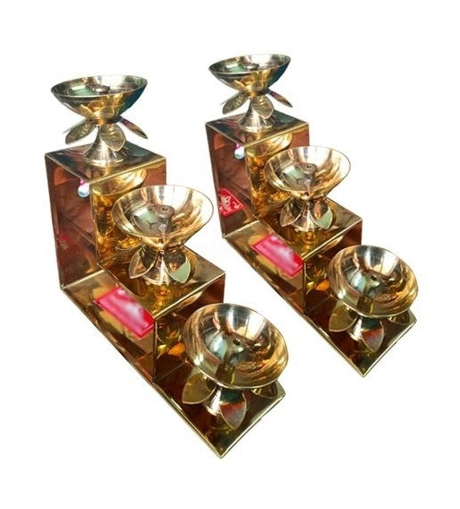 Pure Brass Diya 3 Step Oil Lamp 5.5"