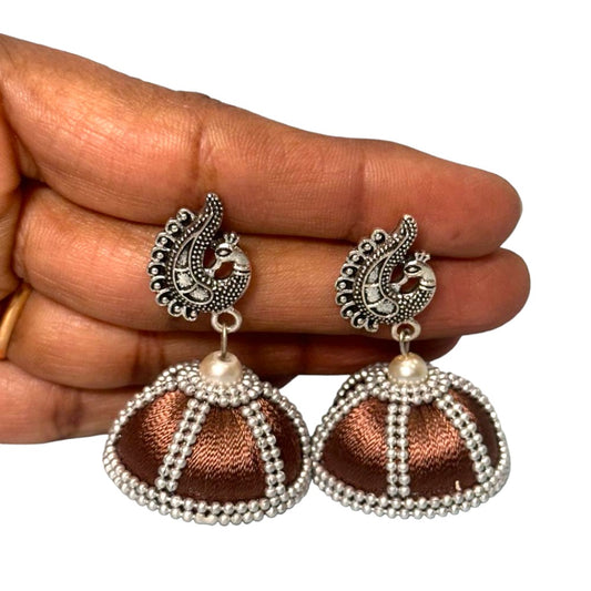 Silk Thread Brown with Stone Work Big Jhumka