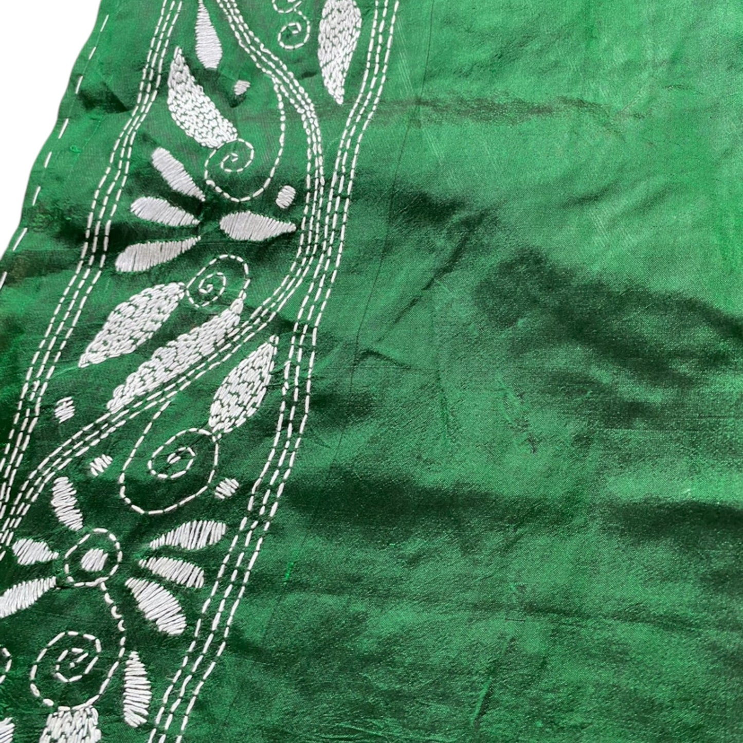 Hand-Embroidered Green Silk Saree - A Work of Art