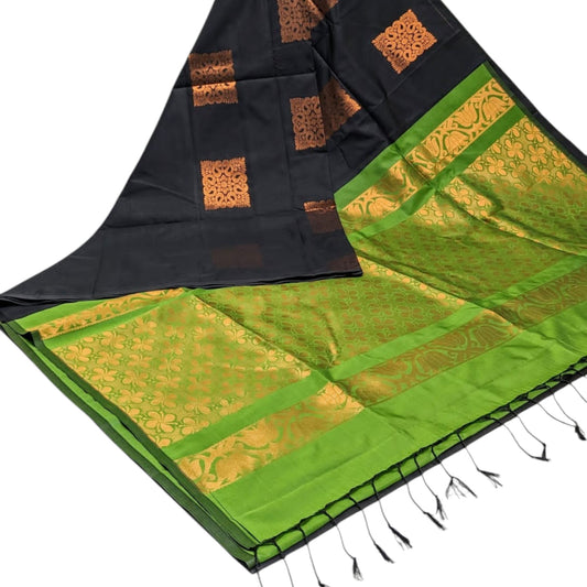 Black and Parrot Green Silk Saree