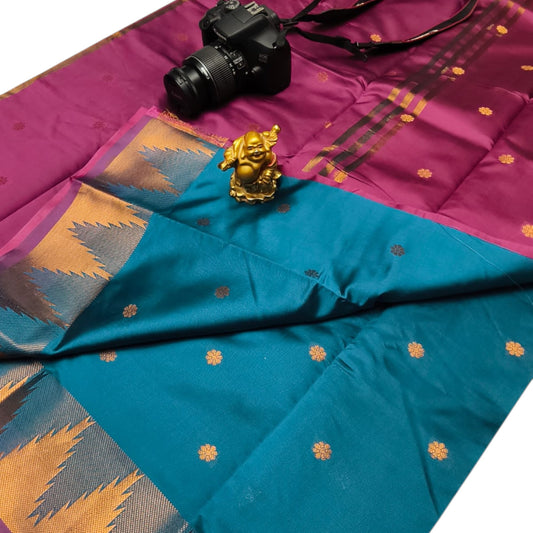 Divine Temple Print Soft Silk Saree - A Spiritual Elegance