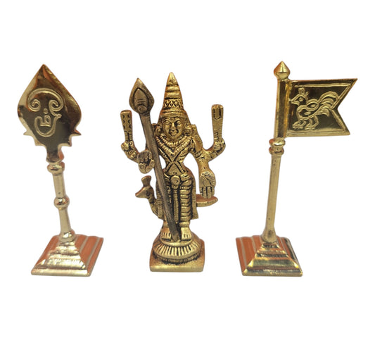 Lord Murugan Statue Set – 3 Pieces (Murugan, Vel & Kodi)