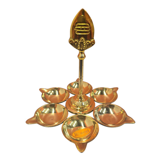 Vel 6 Face Vilaku – 5 Inch (Traditional Brass Pooja Lamp)