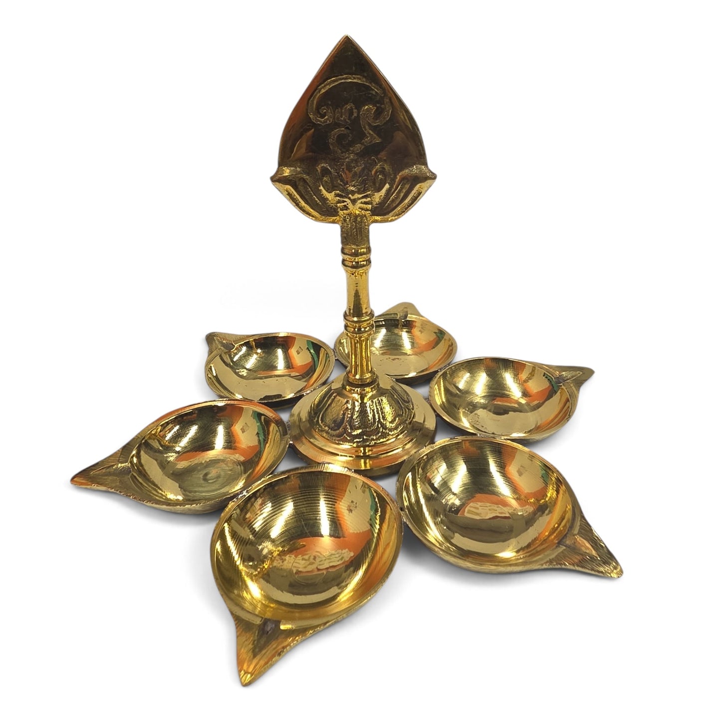 Six-Face Vel Brass Lamp – Traditional Kuthu Vilakku for Pooja