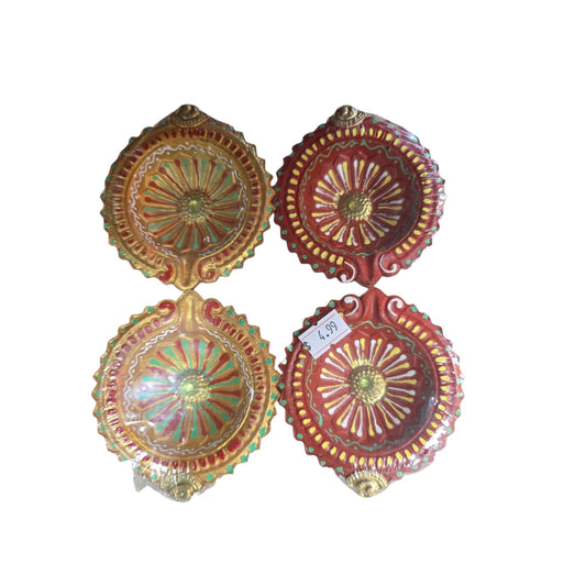 Decorated Clay Agal Vilakku – Set of 4 (Hand-Painted Diyas)