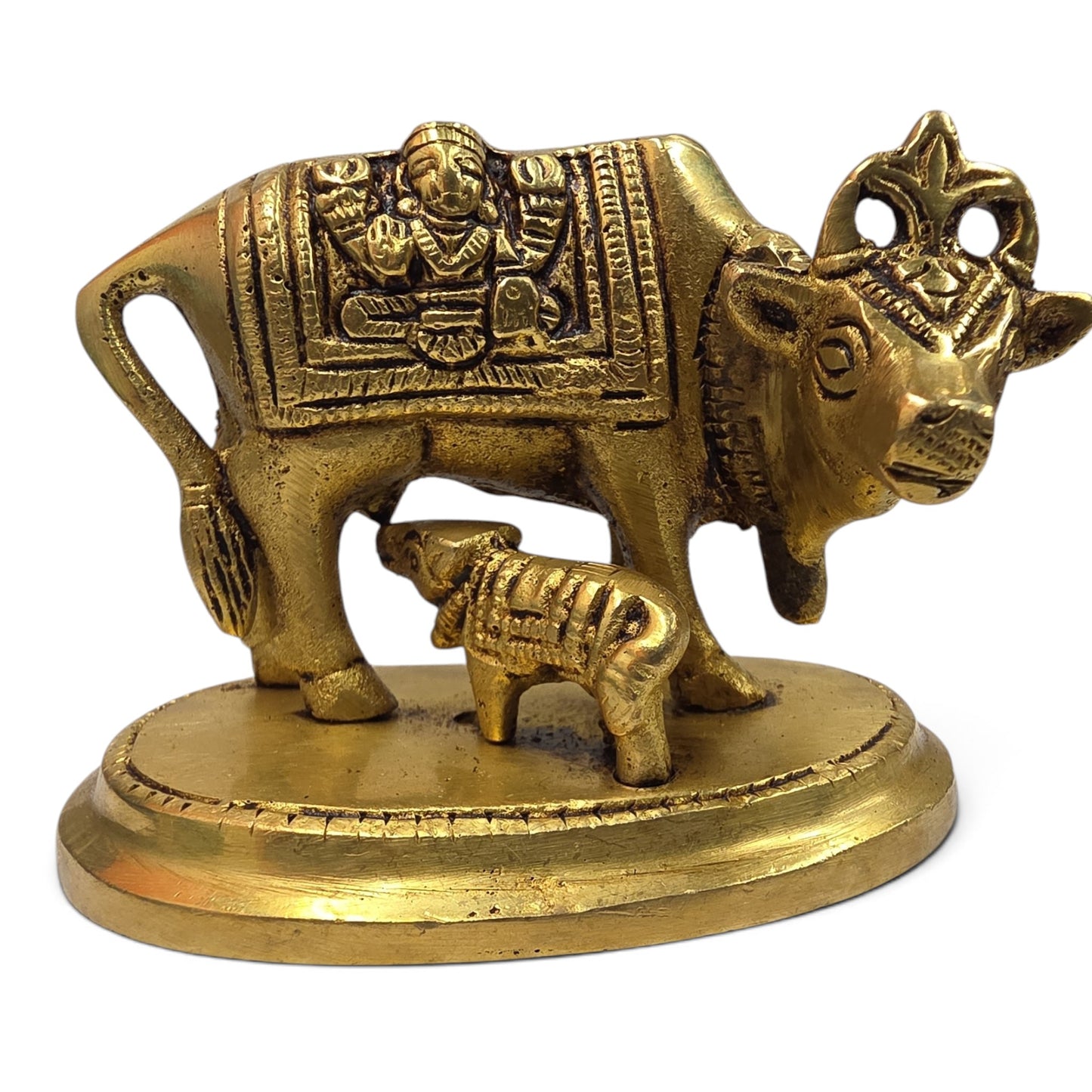 Kamadenu Brass Statue – Sacred Cow & Calf Murti for Pooja