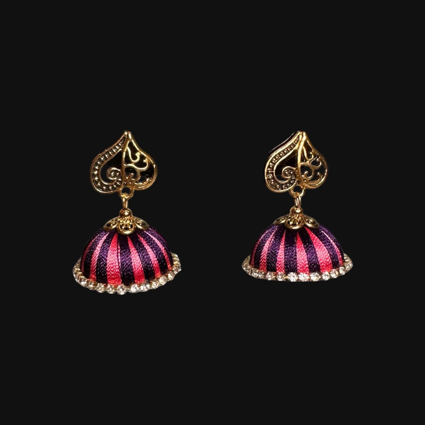 Silk Thread Peach and Violet Jhumka