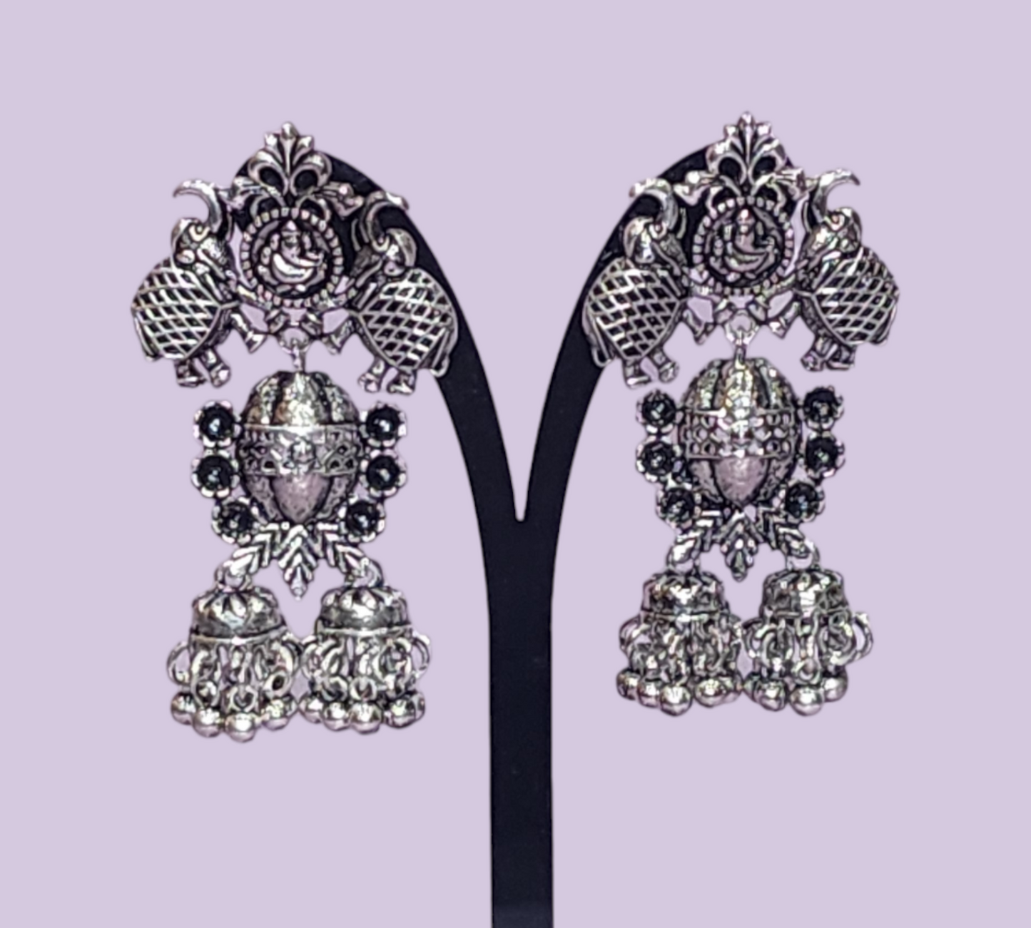 Studs Earrings Ganesh Idol Antique Style Oxidized Silver Jimikki