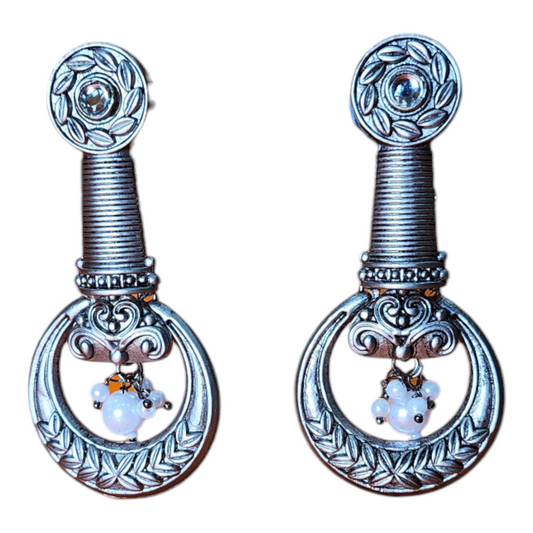 Boucles d'oreilles Puces Argent Perle Oxydée Tenue de Fête