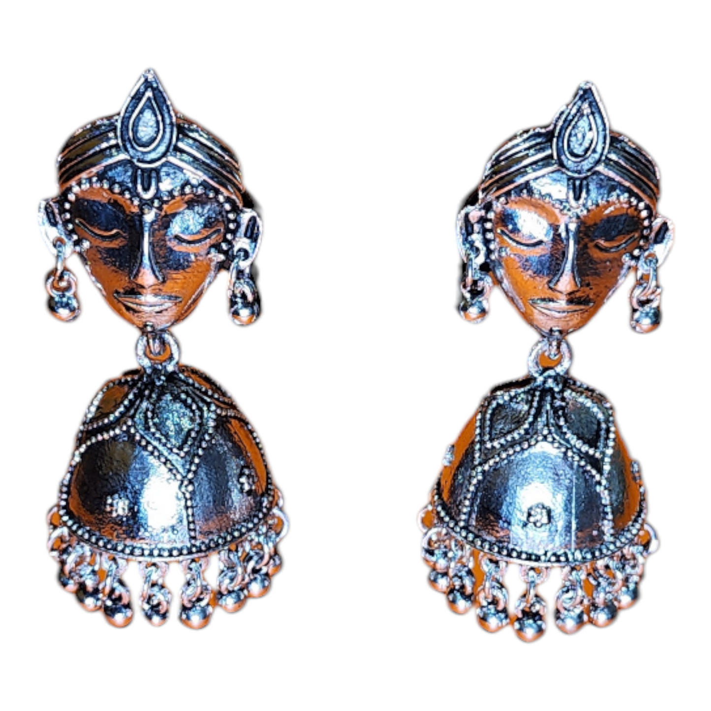 Boucles d'oreilles à clous Temple Krishna Style fantaisie Argent oxydé Tenue de fête