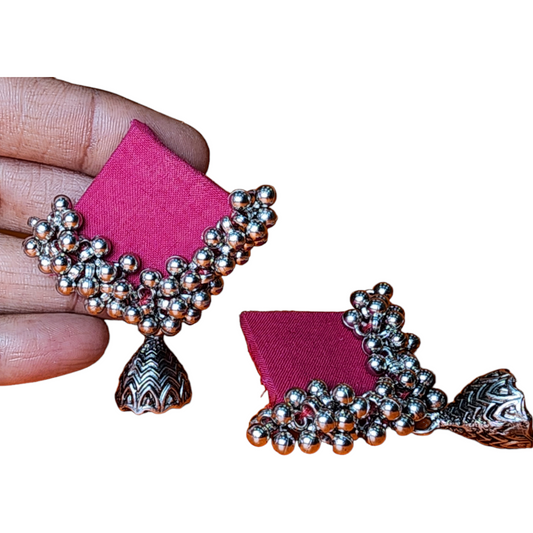 Studs Earrings Fabric Style Red Party wear Jhumka