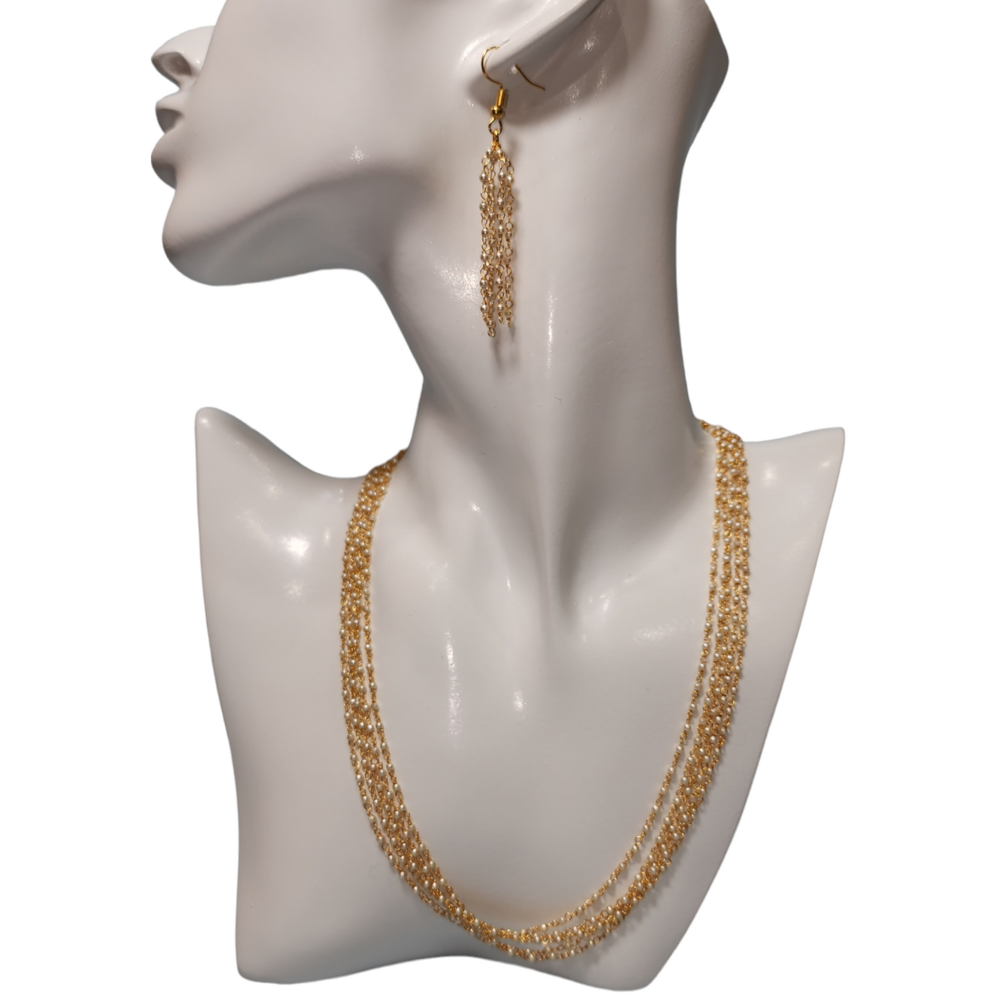 High Gold Polish Cluster Pearl Long Chain Party Wear