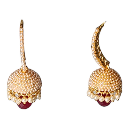 Studs Earrings Pearl Ruby Drop Fancy Style High Gold Party wear Jhumka