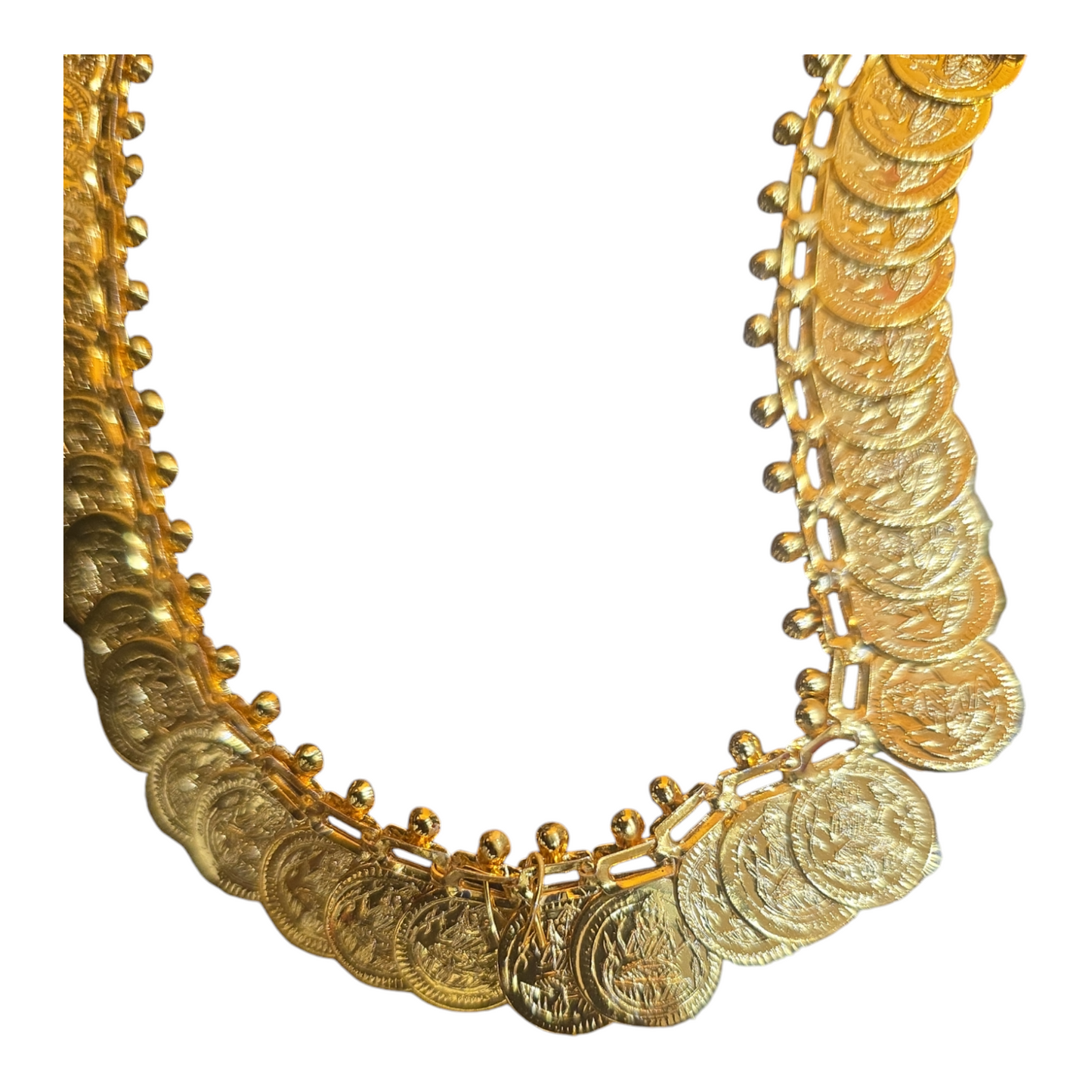 Gold Plated Long Temple Coin, Kasu Mala for Amman decoration, 1 each