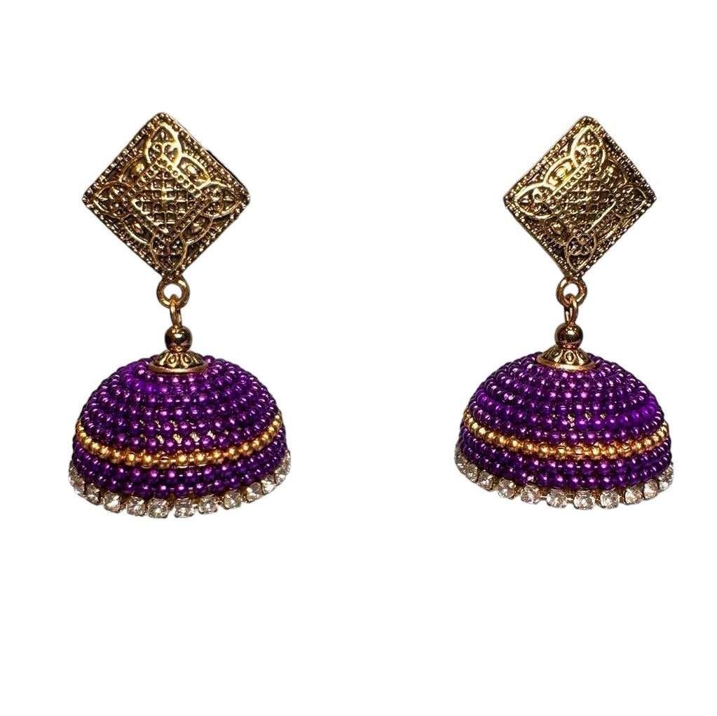 Purple Beads with White Stone Jhumka