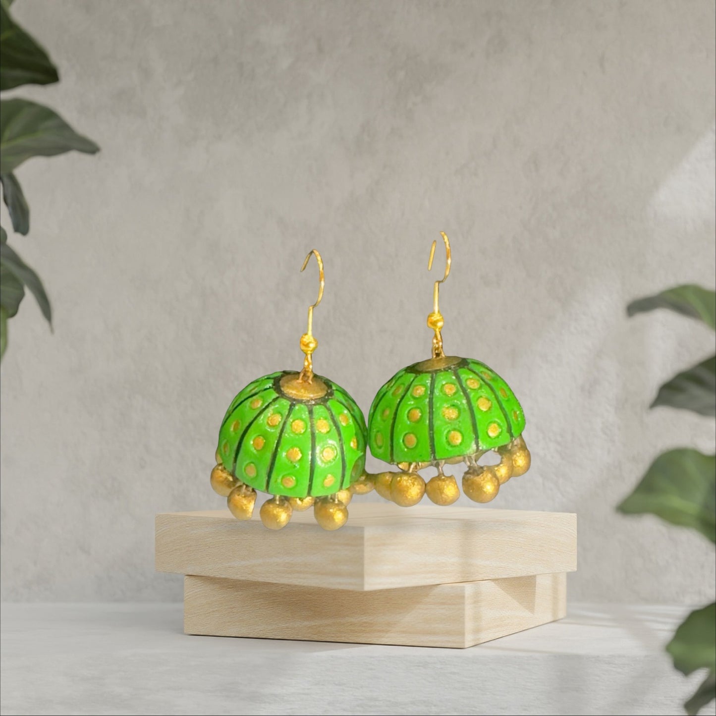 Terracotta Parrot Green Jhumka / Hanging Jhumka