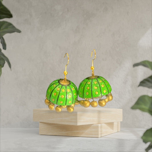 Jhumka vert perroquet en terre cuite / Jhumka suspendu