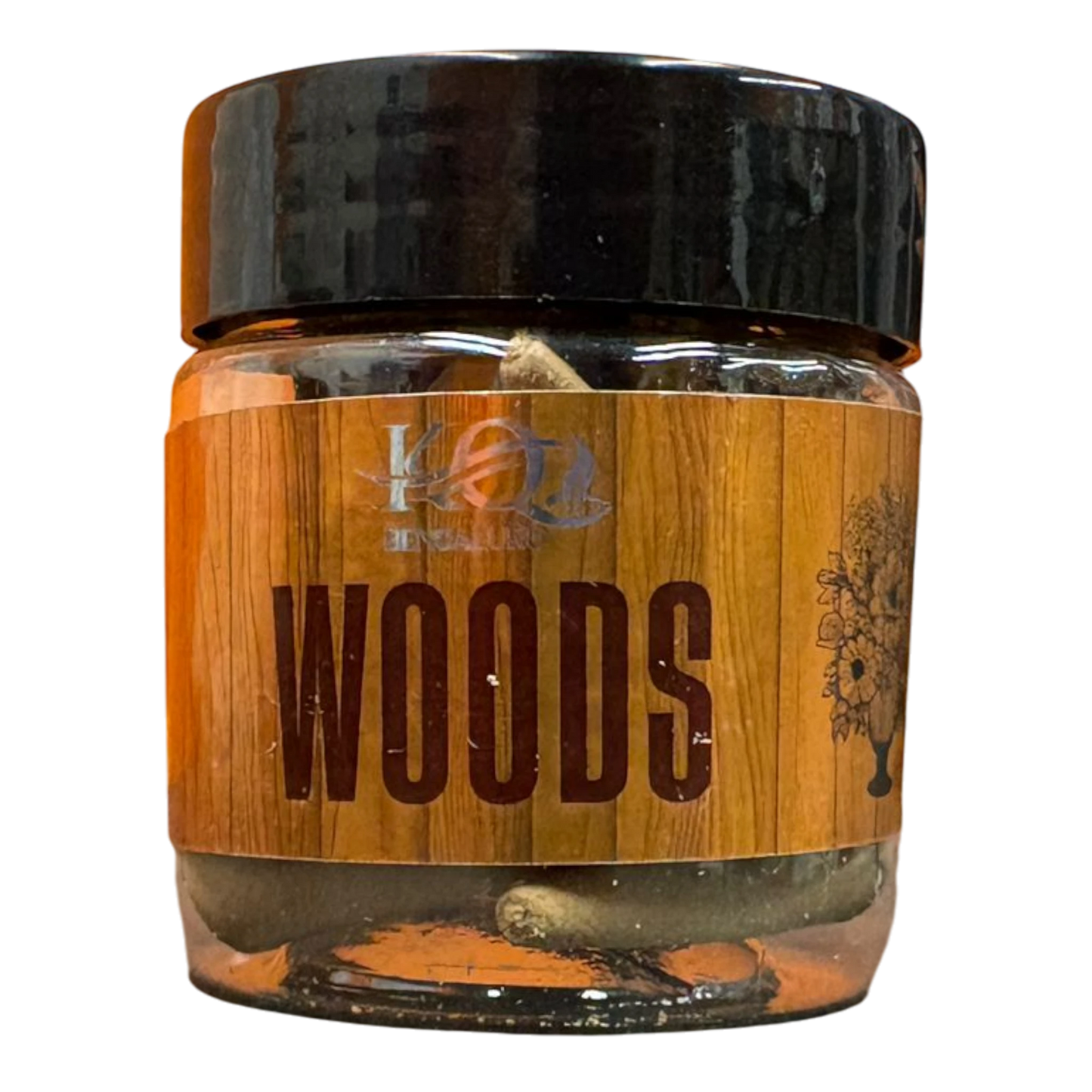 ClickstoCart Inc. Woods fragrance incense cones in a clear jar with a wood-grain label for meditation and puja.
