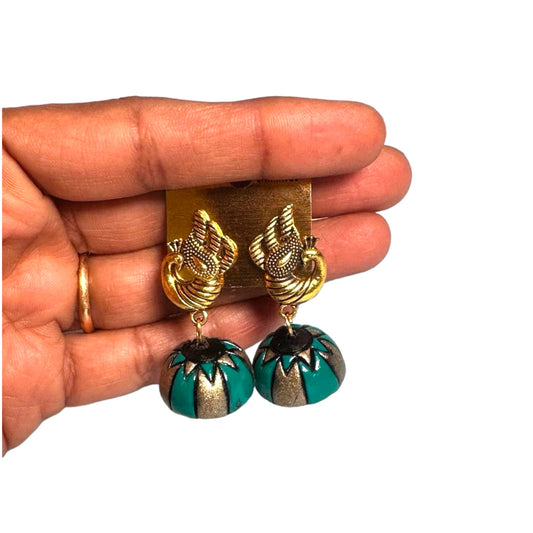 Terracotta Peacock Green Jhumka