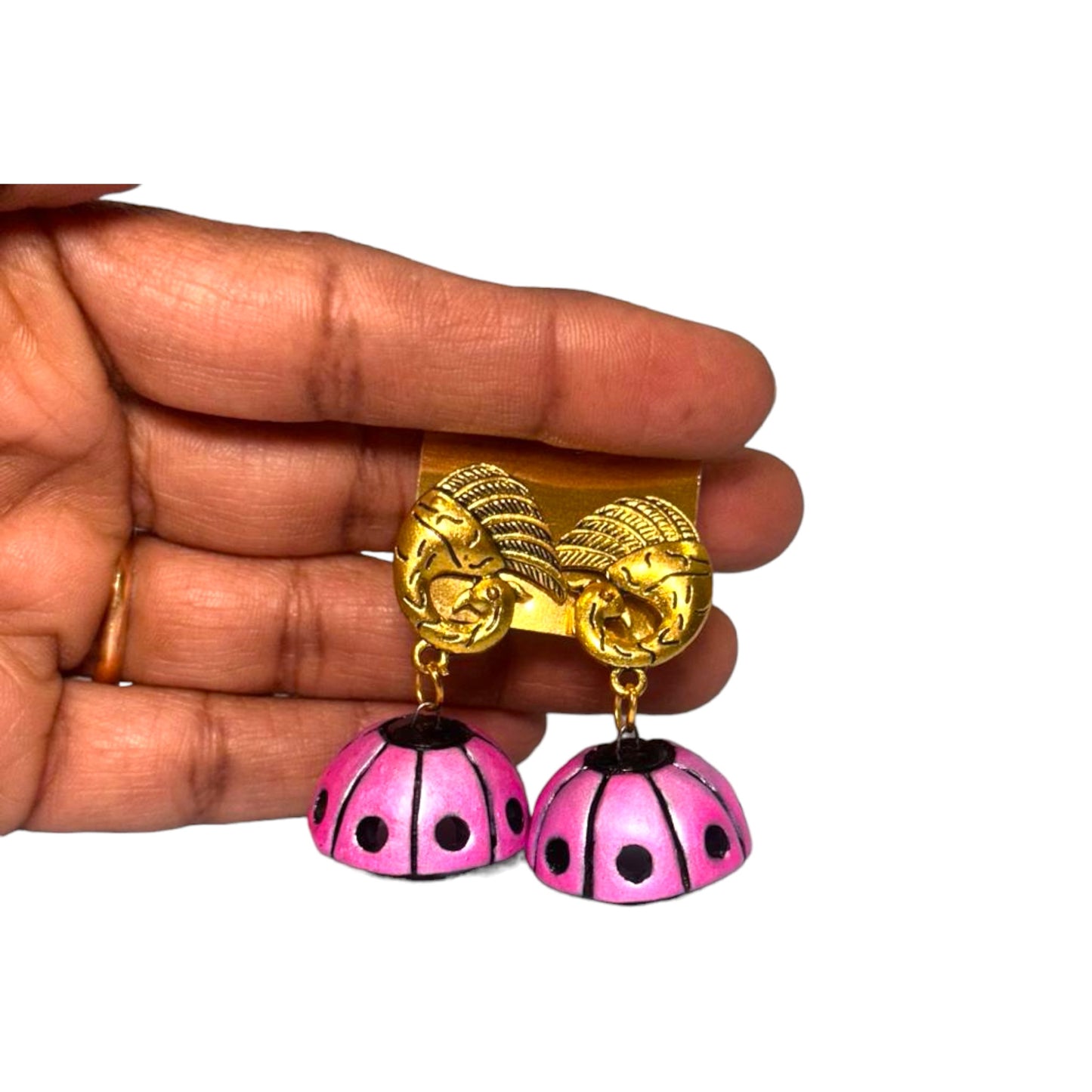 Terracotta Pink Peacock Stud with Jhumka